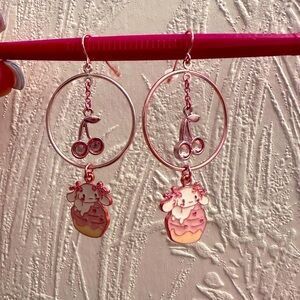 Sanrio Cinnamoroll rose gold cherry earrings. Never worn before